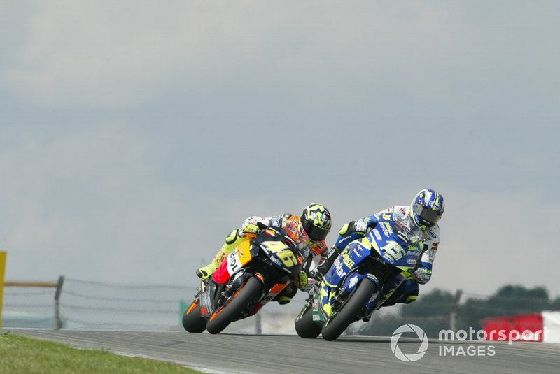 Gibernau holds of Rossi at the 2003 German GP